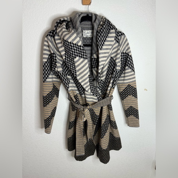 Field Flower Sweaters - Wool blend Striped Hooded Cardigan with Belt